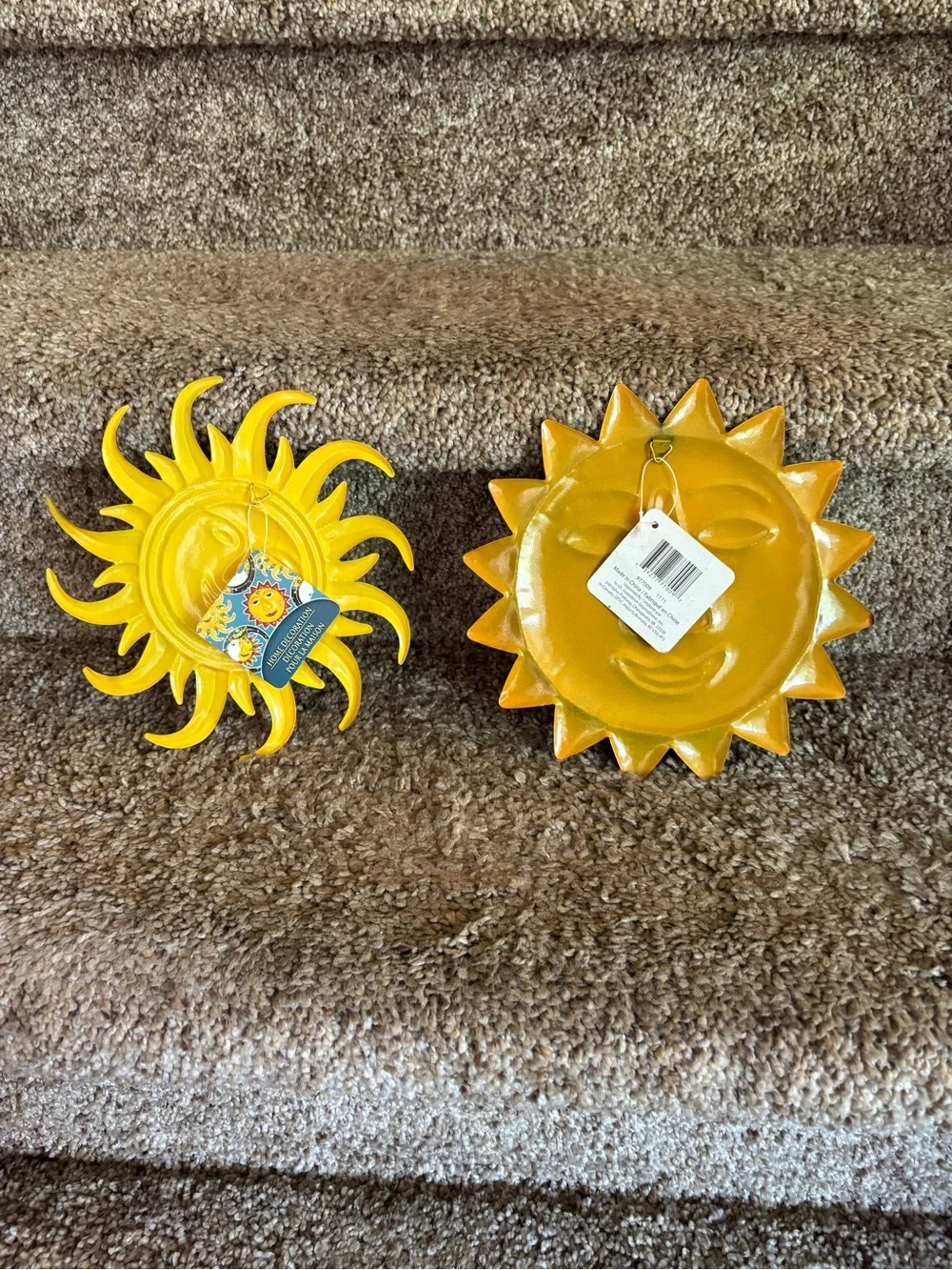 Yellow Sun Face Wall Decor Set - Bright Ceramic Sunburst Accents